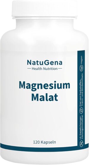 Magnesium Komplex mit B6 & Zink – NatuGena Magnesium Malate, High Dose with 1716 mg Magnesium Malate - of which 300 mg Magnesium per Daily Dose, High Bioavailability Thanks to Organic Magnesium Compounds, 120 Capsules (2 Month Pack)