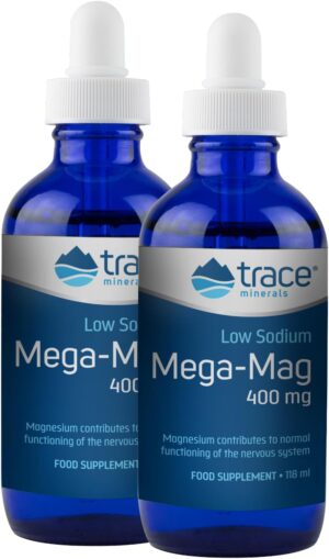 Magnesium 400 mg โ Trace Minerals Mega-Mag Magnesium | 400 mg Magnesium Chloride | Double Pack 2 x 118 ml | Supports Muscle Relaxation & Energy | Gluten Free & Vegan