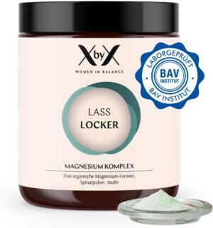 Magnesium Komplex mit B6 & Zink – XbyX Lass Locker 120 g | 60 Servings | Magnesium Powder for Energy, Muscles & Bones | Triple Magnesium Complex - Glycinate, Malate, Citrate | No Sweeteners | From Germany