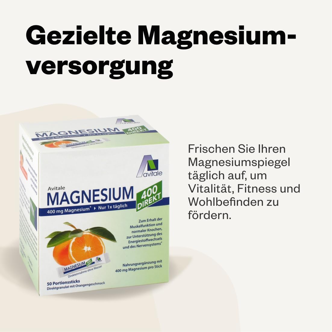 Magnesium 400 mg – Avitale Magnesium 400 direct orange - direct granules for ingestion without water, 105 g – Bild 3