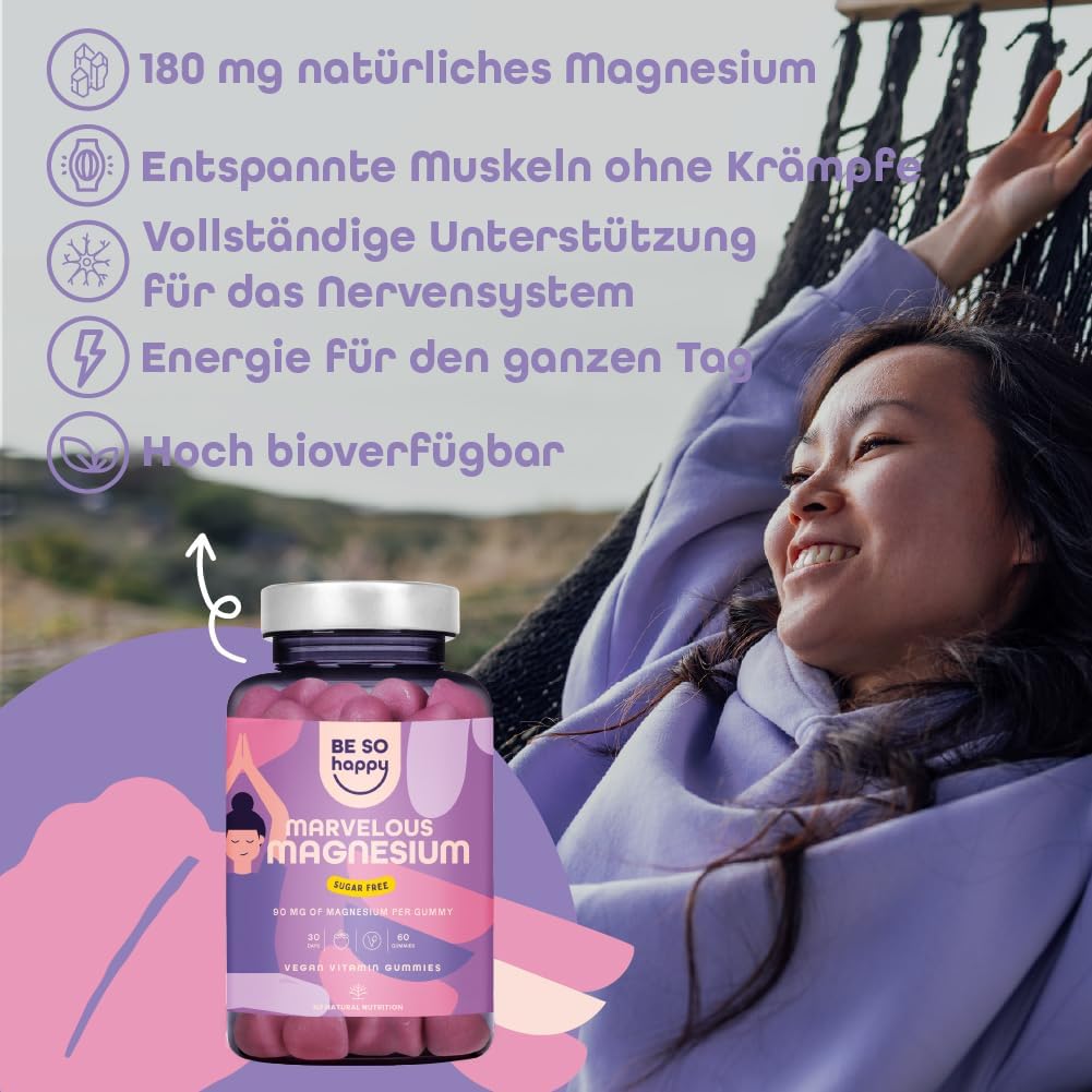 Schlaf-Magnesium mit Melatonin – Natürlich einschlafen & durchschlafen – Magnesium Gummies 180 mg, Magnesium for Children and Adults, Magnesium Citrate 1607 mg per Dose, 60 Magnesium Gummy Bears for Fatigue, Muscles & Nervous System, Marvelous Magnesium BeSoHappy – Bild 2