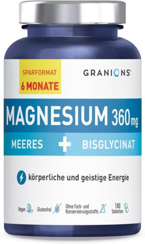 Magnesium Komplex mit B6 & Zink โ Magnesium Complex 360 mg - 180 Tablets - 6 Month Supply Bisglycinate & Vitamin B6 - High Dose Magnesium for Muscles - Vitamin B Complex - Anti-Stress GRANIONS