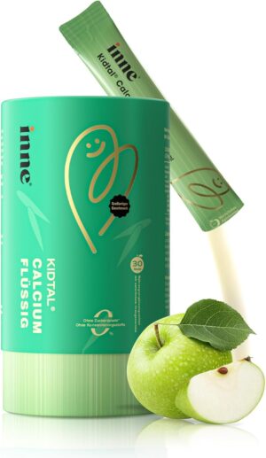 Magnesium 600 mg – inne Kidtal Calcium Liquid with Magnesium - from 6 Years - Vitamin D3 K2 Immune System Strengthen Children - Dietary Supplement Children's Vitamins - Immune Kids - Apple Flavour (30 Bags x 15 ml)