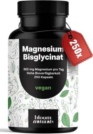 Magnesium 400 mg – Magnesium Bisglycinate High Dose - 250 Capsules - 362 mg Magnesium Glycinate per Day - Vegan & Produced in Germany - Laboratory Tested - Packaging May Vary
