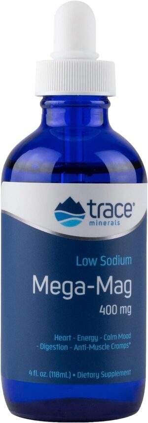 Magnesium 400 mg โ Trace Minerals Mega-Mag Magnesium Supplement - 4 Fl Oz Low Sodium Dietary Supplement - Ultra Concentrated 400mg