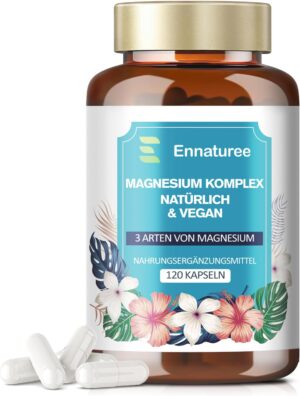 Magnesium 600 mg – Magnesium Complex High Dose 1200 mg, 3-in-1 Magnesium Complex with Magnesium Citrate, Magnesium Malate, Magnesium Taurate, 120 Capsules
