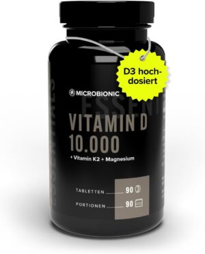 Magnesium Komplex mit B6 & Zink – Vitamin D3 10,000 IU + K2 + Magnesium by MICROBIONIC | 90 Tablets - 1 Tablet Every 10 Days | D3 High Dose & Laboratory Tested