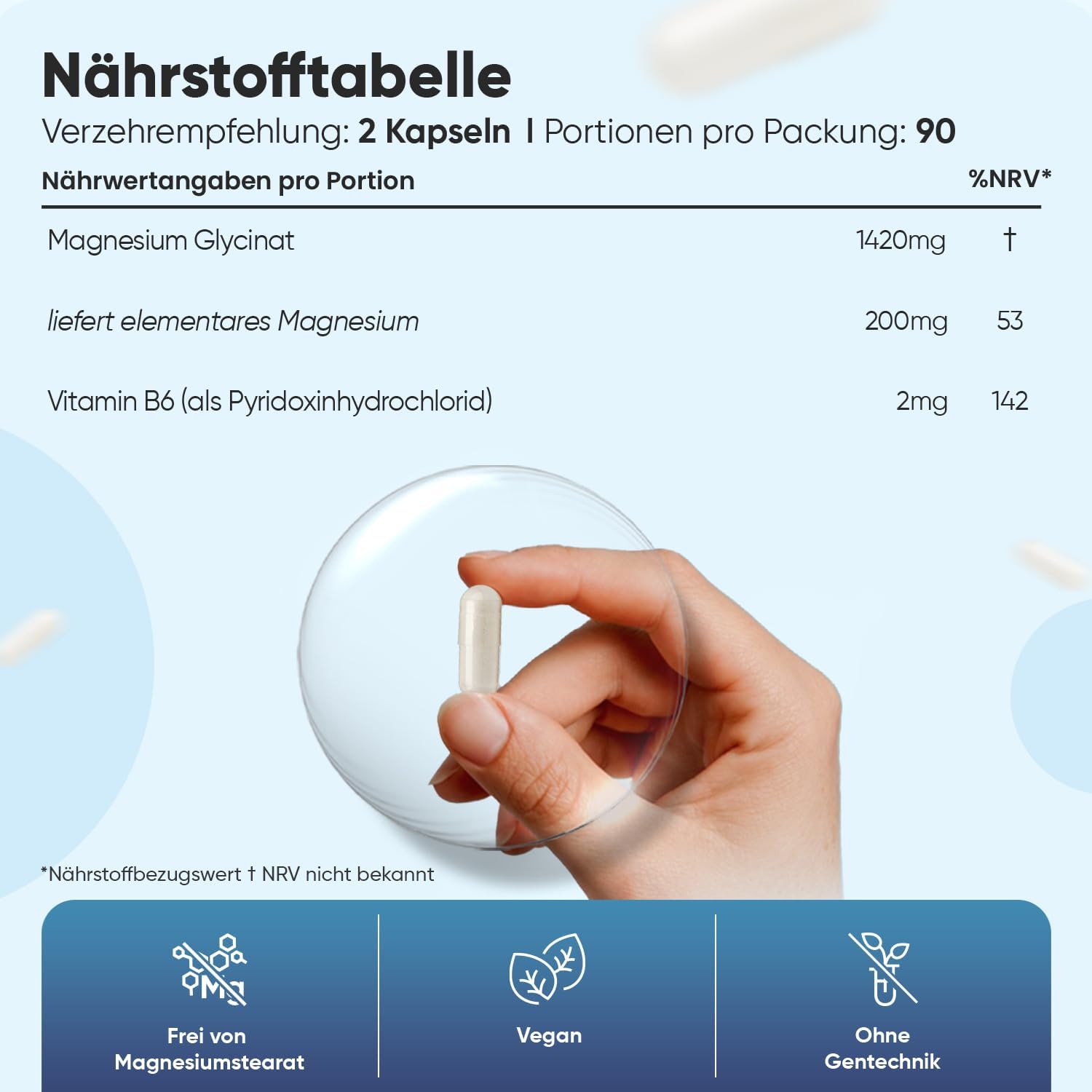 Schlaf-Magnesium mit Melatonin – Natürlich einschlafen & durchschlafen – Magnesium Bisglycinate Capsules - 1420 mg Magnesium Bisglycinate with Vitamin B6-200 mg Element Magnesium - Glycinate Form - 180 Vegan Capsules - 3 Months Supply - Alternative to Powder - WeightWorld – Bild 3