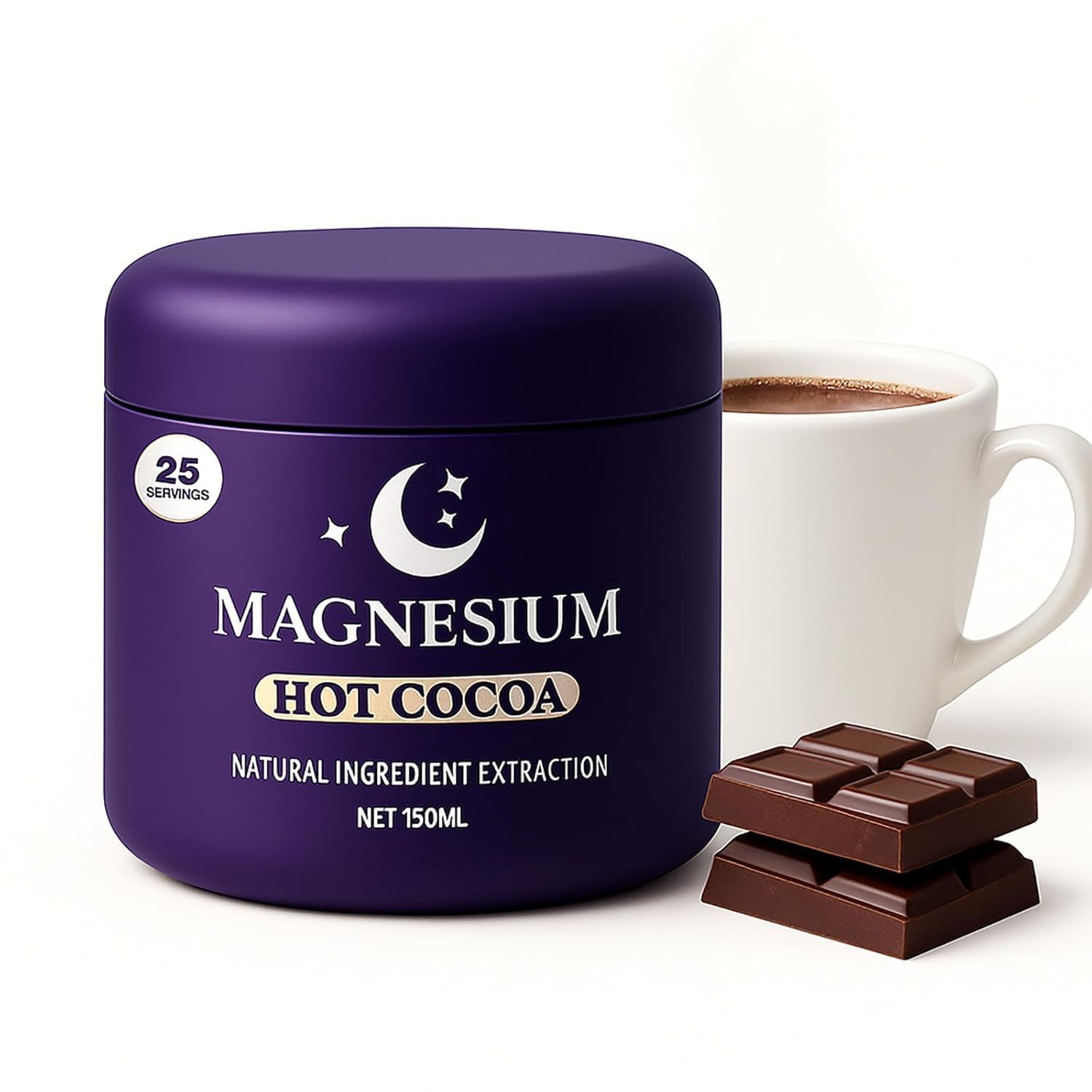 Schlaf-Magnesium mit Melatonin – Natürlich einschlafen & durchschlafen – Nighttime Magnesium Hot Cocoa Jar - Soothing Evening Drink Blend for Relaxation and Recovery, 1 Piece