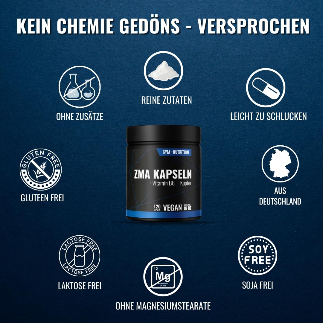 Magnesium 400 mg – ZMA High Dose - Zinc + Magnesium + Vitamin B6 Copper - High-Quality Complex in Premium Quality - Vegan - Made in Germany - Particularly Suitable for Athletes - 120 Vegan Capsules – Bild 4
