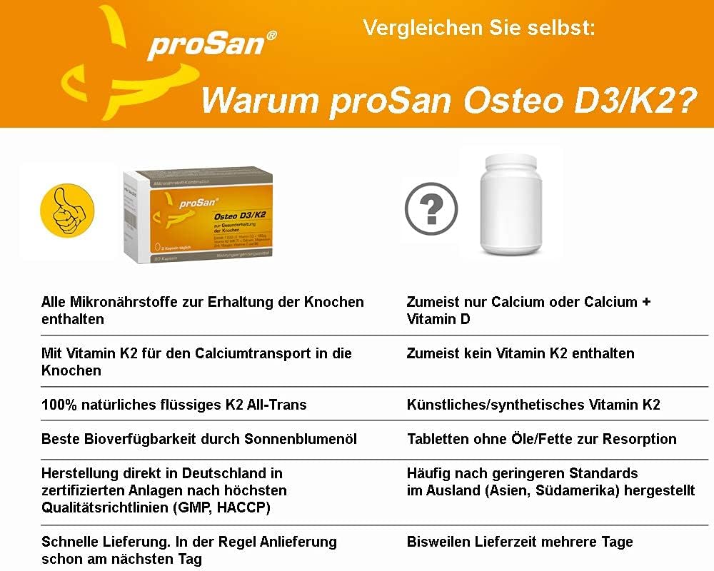 Magnesium Komplex mit B6 & Zink – proSan Osteo D3/K2 (60 Capsules) | Vitamin D3 + Vitamin K2 + Calcium + Magnesium to Maintain Normal Bones + Other Micronutrients | Good to Combine with All Drugs Against Osteoporosis – Bild 5