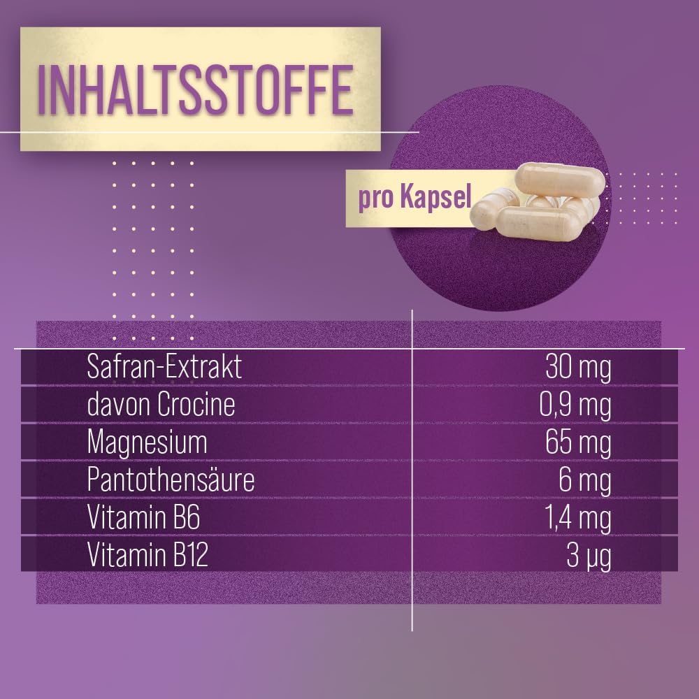 Magnesium Komplex mit B6 & Zink – Sanct Bernhard Saffron Capsules with Saffron Extract, B Vitamins & Magnesium, 60 Capsules – Bild 5