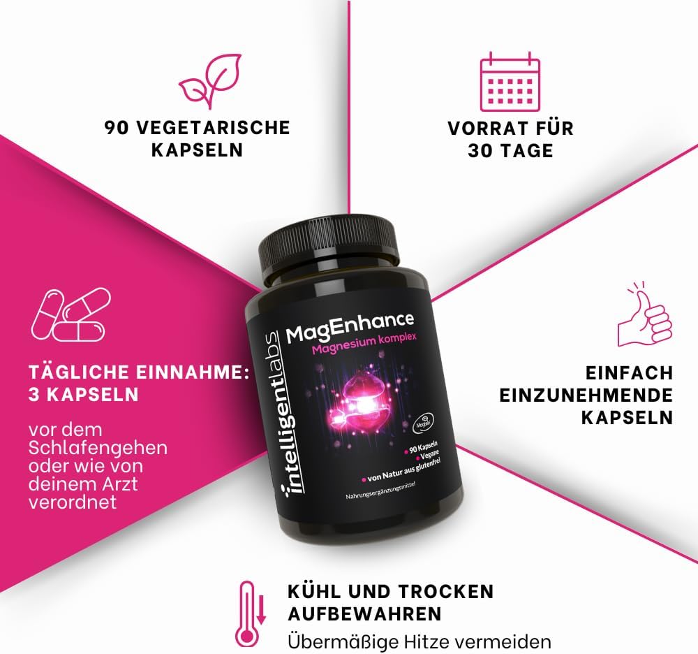 Magnesium Komplex mit B6 & Zink – Intelligent Labs MagEnhance Magtein Magnesium L Threonate Complex High Dose Magnesium Complex Magnesium Glycinate Taurate, 90 Capsules – Bild 4