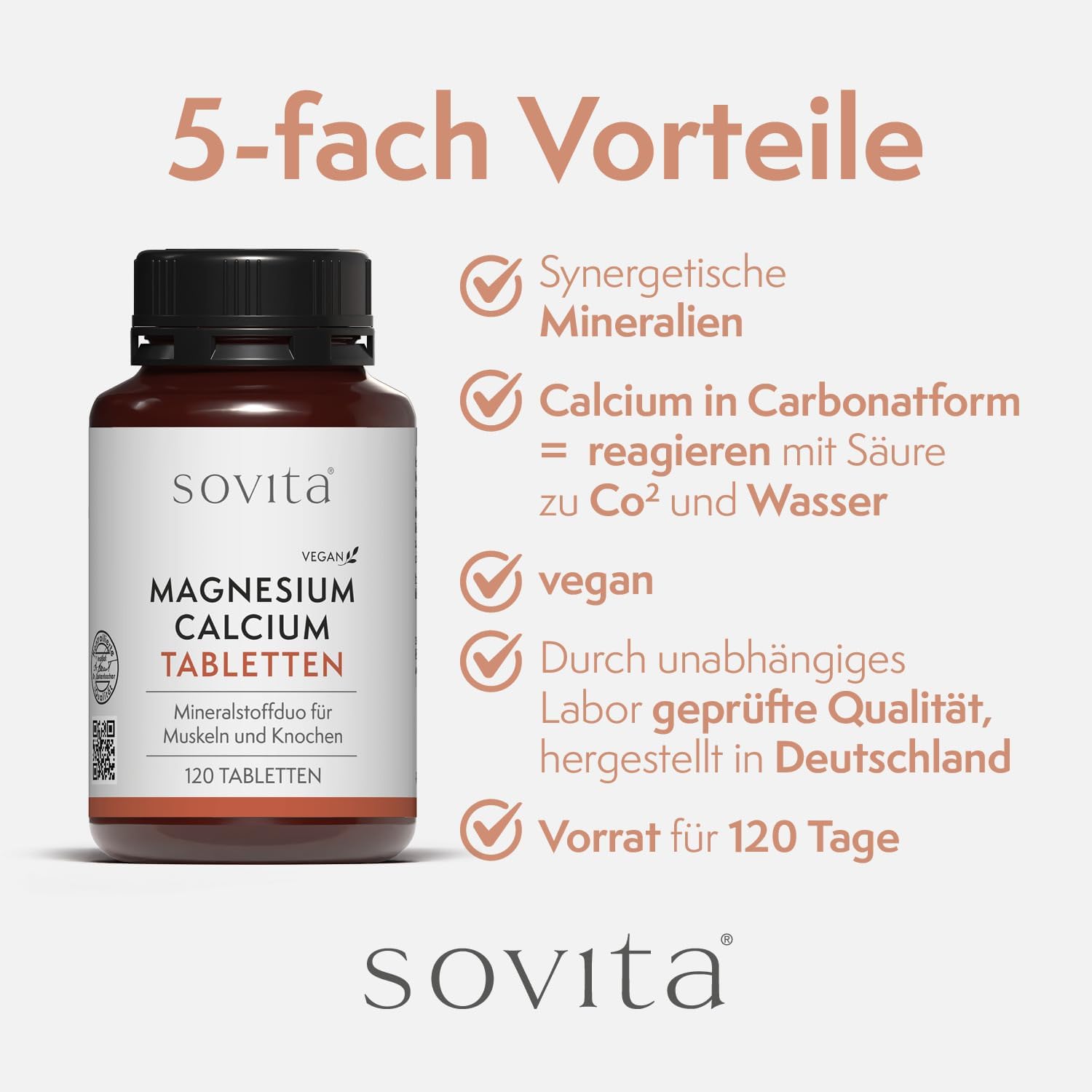 Magnesium 400 mg – Sovita Magnesium Calcium Tablets, Magnesium and Calcium Contribute to Normal Muscle Function and Maintain Normal Bones, Vegan Dietary Supplement, 300 Tablets – Bild 3