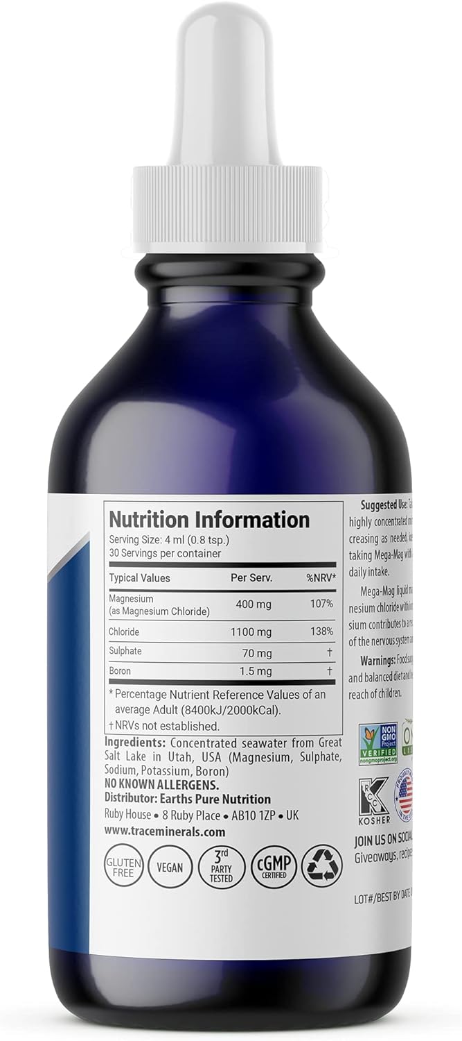 Magnesium 400 mg – Trace Minerals Mega-Mag Magnesium Supplement - 4 Fl Oz Low Sodium Dietary Supplement - Ultra Concentrated 400mg – Bild 2