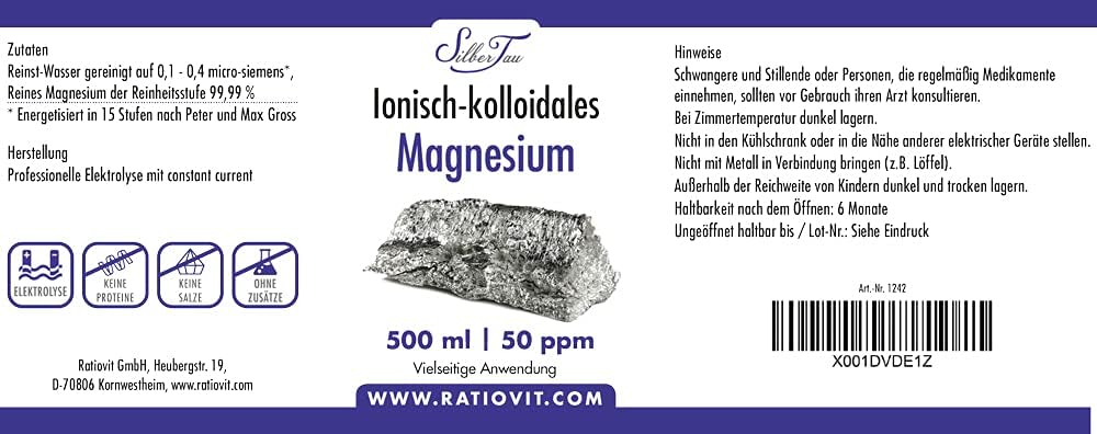 Magnesium Komplex mit B6 & Zink – Ionic Colloidal Magnesium - 500ml Liquid - 50ppm High Purity Elementary Magnesium - No Complex - No Additives - For Nerves, Muscles and Energy – Bild 4