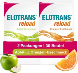 Magnesium Komplex mit B6 & Zink – ELOTRANS reload - isotonic electrolyte glucose mixture - dietary supplement with magnesium, potassium chloride, choline and B vitamins - 2 x 15 bags apple + orange