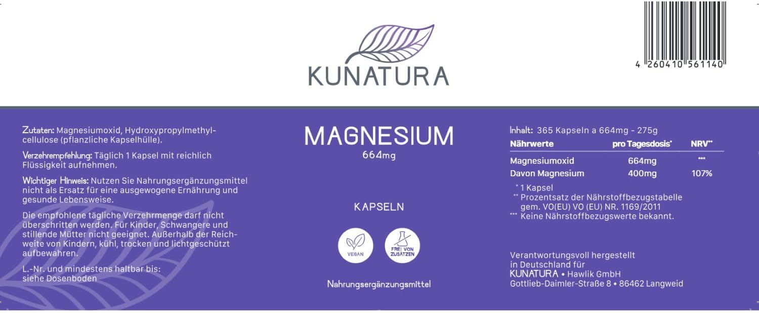 Magnesium 400 mg – Magnesium Capsules - 365 Capsules of 400 mg Pure Magnesium - Laboratory Tested - German Production - Elementary and High Dose Capsules - Annual Supply – Bild 9