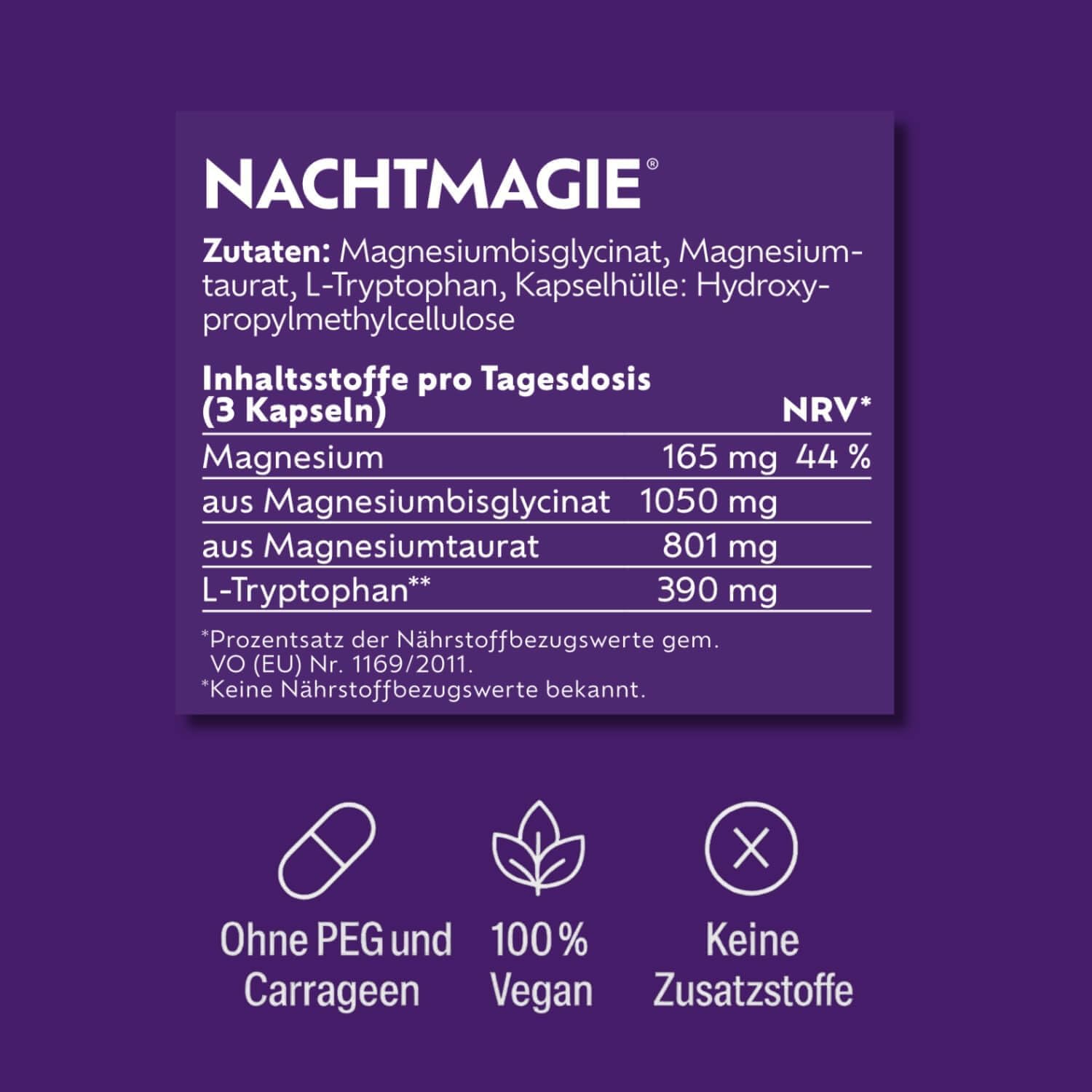 Schlaf-Magnesium mit Melatonin – Natürlich einschlafen & durchschlafen – NACHTMAGIE capsules for your evening routine - with magnesium glycinate, magnesium taurate and L-tryptophan - hormone-free: safe for long-term use (200 capsules) – Bild 9
