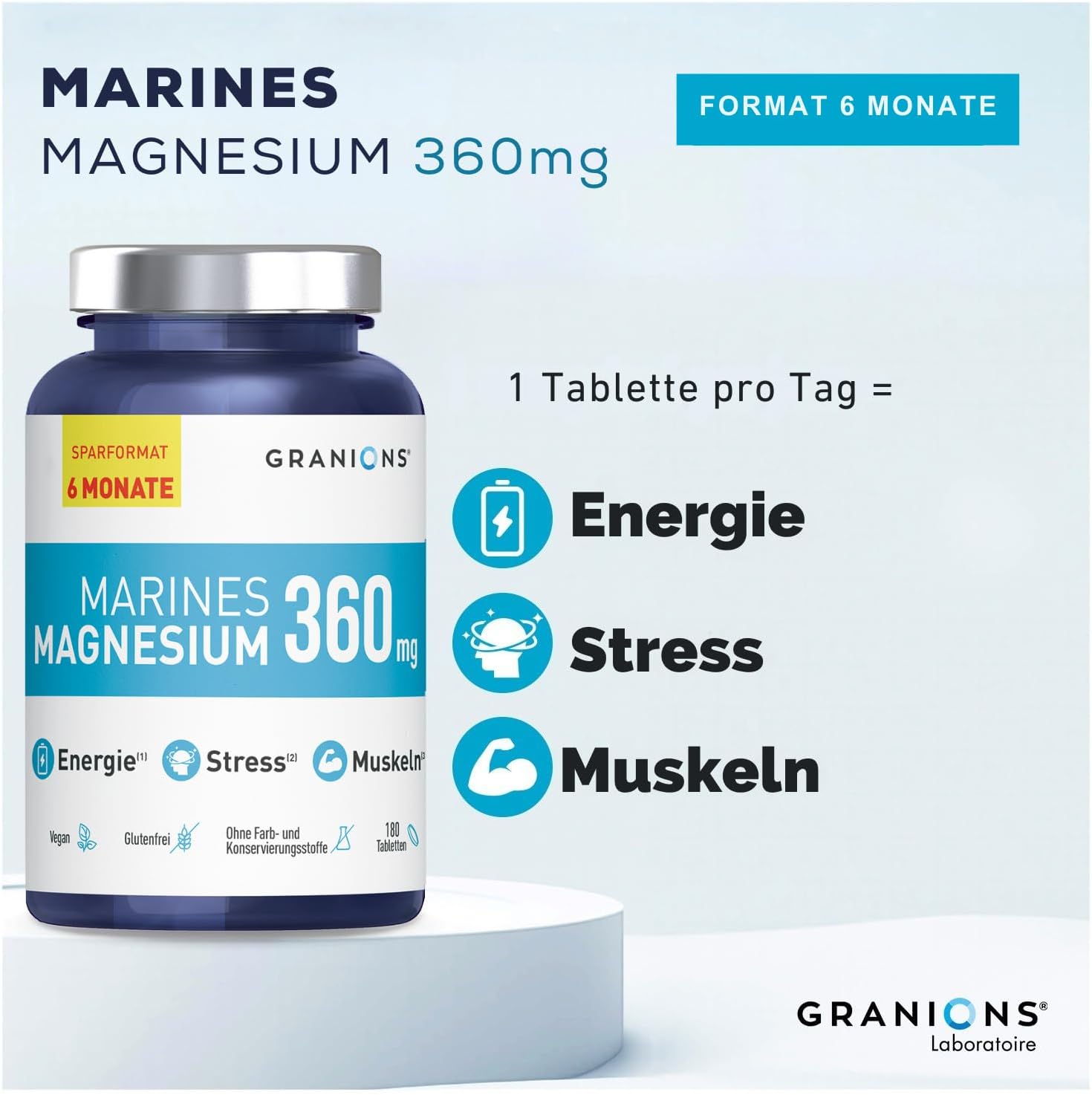 Magnesium Komplex mit B6 & Zink – Magnesium Capsules 360 mg - 6 Months Format - 180 Capsules - Vitamin B6 - Stress, Energy and Muscles - Sea Magnesium and Vitamin B6 - Magnesium B6-180 Tablets – Bild 3