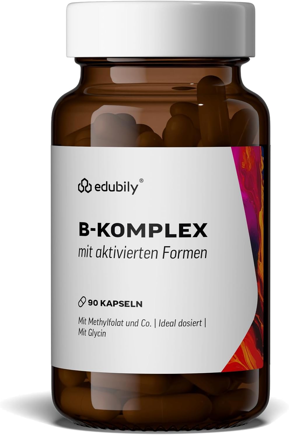 Magnesium Komplex mit B6 & Zink – edubily nutrition® Vitamin B Complex. With Hydroxocobalamin and Methylcobalamin Complex (Both B12), Methyl Folate, Niacin, Pantothenic Acid, Biotin, B1, B2 & B6. 90 Capsules in Brown Glass