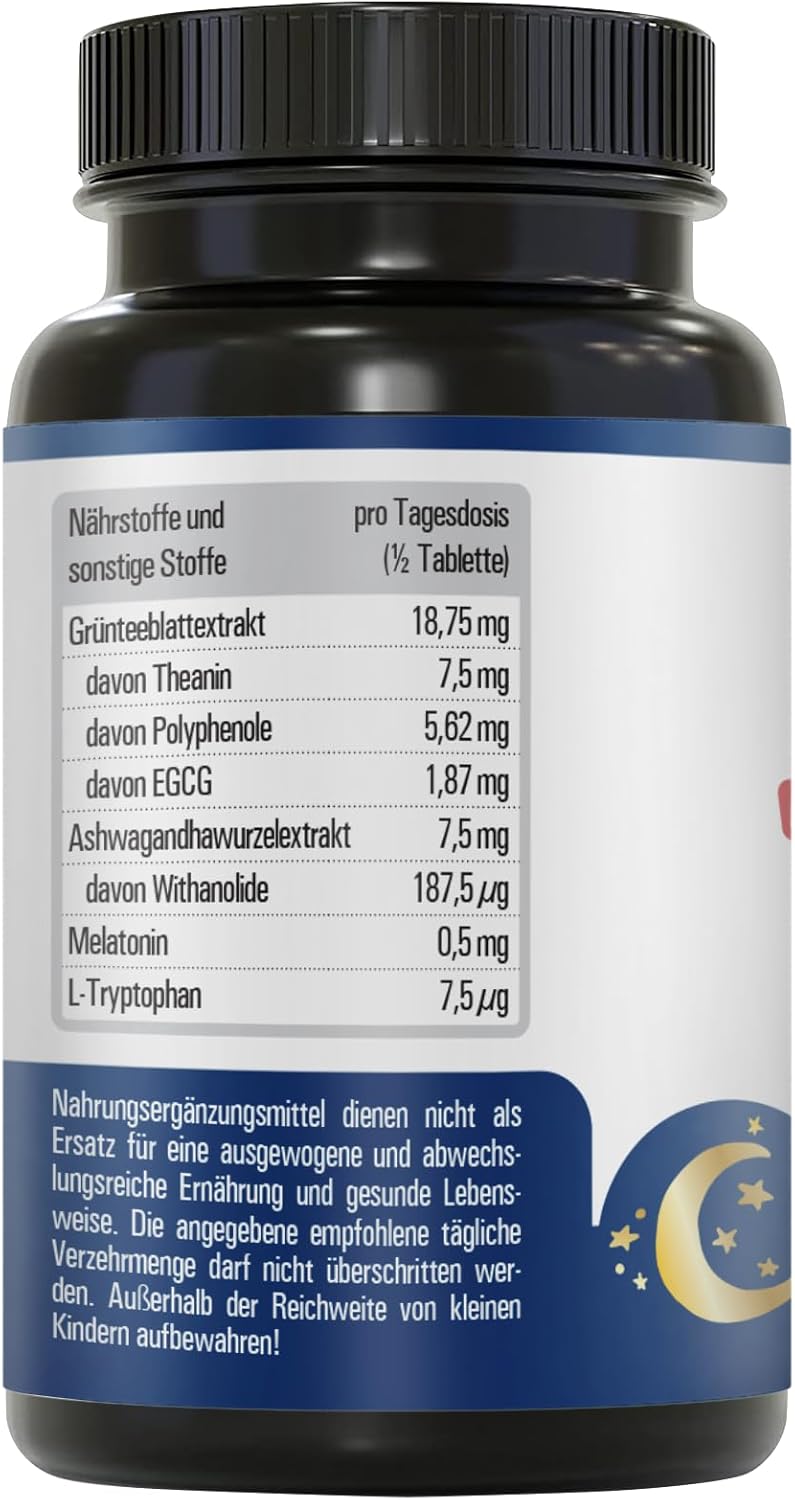 Schlaf-Magnesium mit Melatonin – Natürlich einschlafen & durchschlafen – Vihado Melatonin Tablets High Dose - 370 Nights Forte Complex Vegan - Pure without Additives - Plus L-Theanine, L-Tryptophan, Ashwagandha, 185 Tablets, Melatonin, 1 – Bild 2