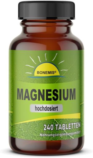Magnesium 400 mg – Magnesium, 240 high-dose tablets (401 mg / 107%) in glass, vegan, without unwanted additives. Bonemis®