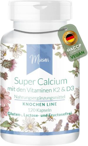 Magnesium Komplex mit B6 & Zink – Super Calcium with Vitamin K2 & D3 - Bone Line - 120 Capsules - High Dose - 100% Vegan - Made & Laboratory Test in Germany | MIOSAN® CLUB - Exclusive Wellbeing