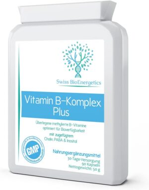Magnesium Komplex mit B6 & Zink – Vitamin B Complex Plus - Superior Methylated Formula with Added Choline, PABA and Inositol Contains Essential Multi-B Vitamins B1, B2, B3, B5, B6, B12-90 Capsules