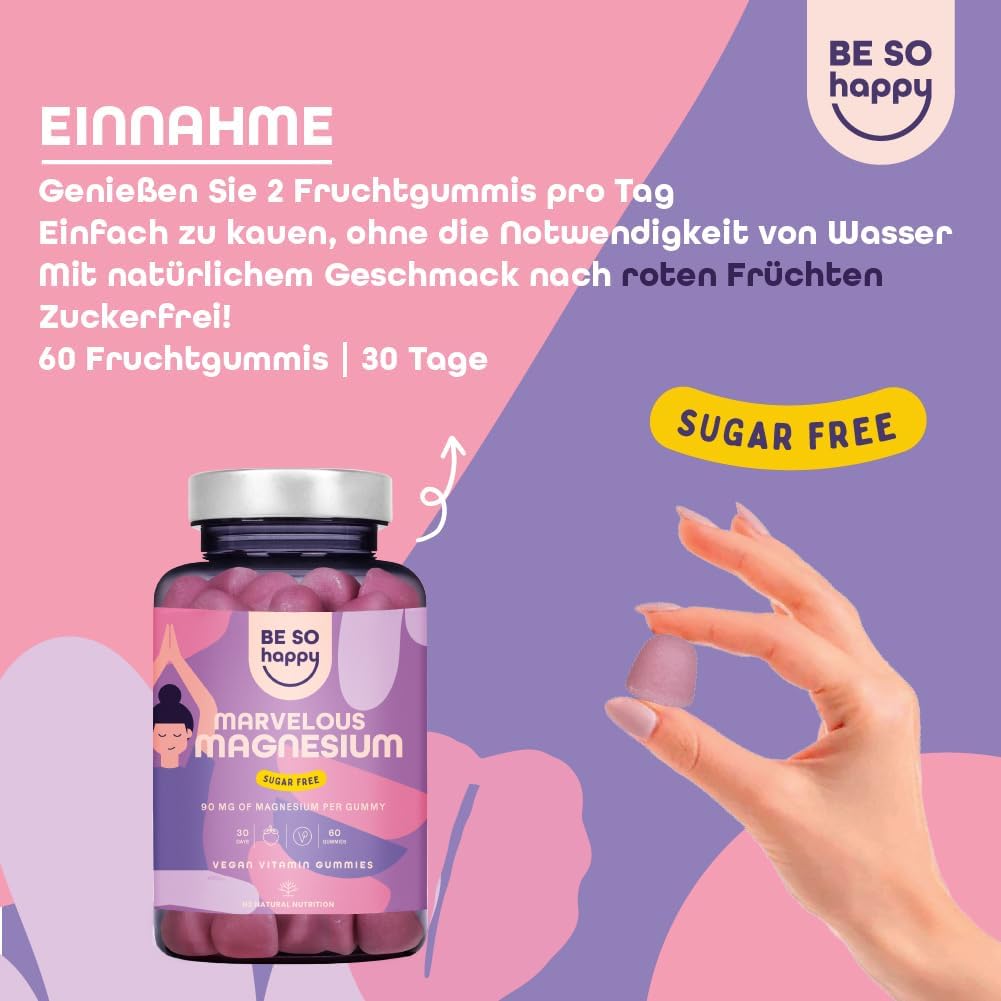 Schlaf-Magnesium mit Melatonin – Natürlich einschlafen & durchschlafen – Magnesium Gummies 180 mg, Magnesium for Children and Adults, Magnesium Citrate 1607 mg per Dose, 60 Magnesium Gummy Bears for Fatigue, Muscles & Nervous System, Marvelous Magnesium BeSoHappy – Bild 3
