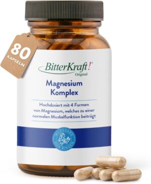 Magnesium Komplex mit B6 & Zink – BitterKraft! Magnesium Complex High Dose - 4 Bioavailable Magnesium Forms - 180 Capsules - No Additives - Vegan - 100% Natural - Made in Germany