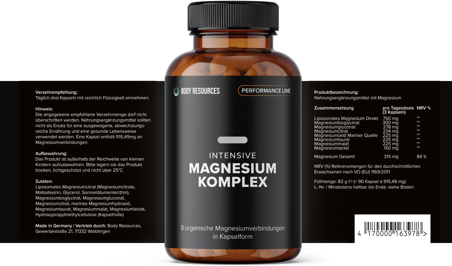 Magnesium Komplex mit B6 & Zink – Intensive Performance Magnesium 915 mg I 8 Organic Magnesium Sources I Made in Germany I Premium Quality I Laboratory Tested I Very High Bioavailability – Bild 5