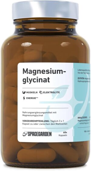 Magnesium 400 mg – Spacegarden 60 Magnesium Glycinate Capsules - High Dose & Well Tolerated - 400 mg Magnesium Glycinate & 72 mg Magnesium Per Capsule - Muscle & Relaxation Supporting, Vegan