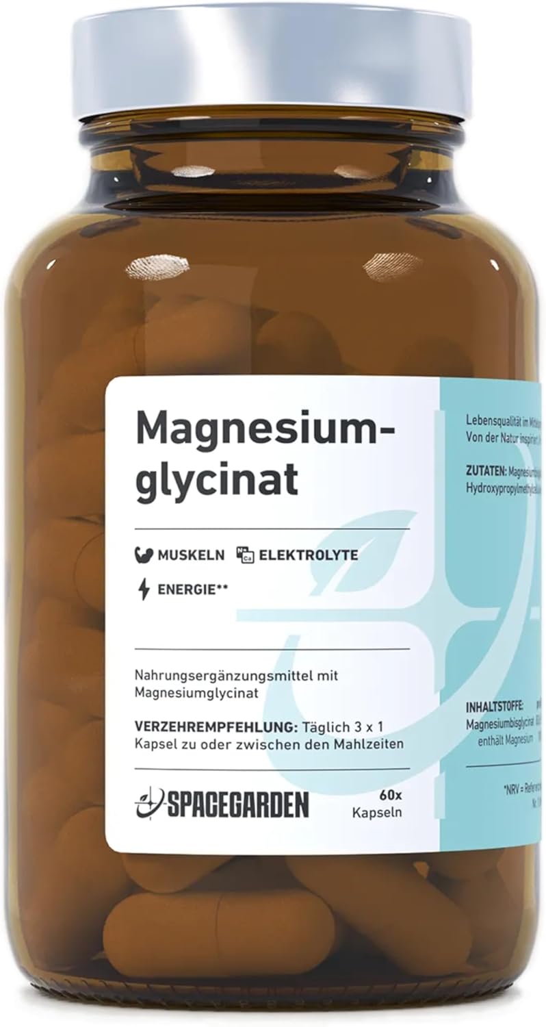 Magnesium 400 mg – Spacegarden 60 Magnesium Glycinate Capsules - High Dose & Well Tolerated - 400 mg Magnesium Glycinate & 72 mg Magnesium Per Capsule - Muscle & Relaxation Supporting, Vegan