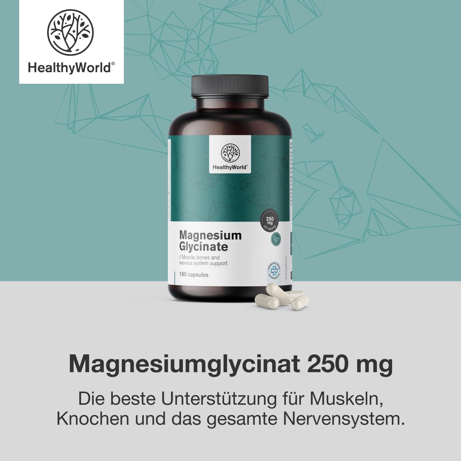 Magnesium 250 mg – Magnesium Glycinate 250 mg - 180 Plant Capsules - For More Energy and Muscle Support - Training, Fitness and Immune System - 125 mg Magnesium per Capsule - 3 Month Supply – Bild 5