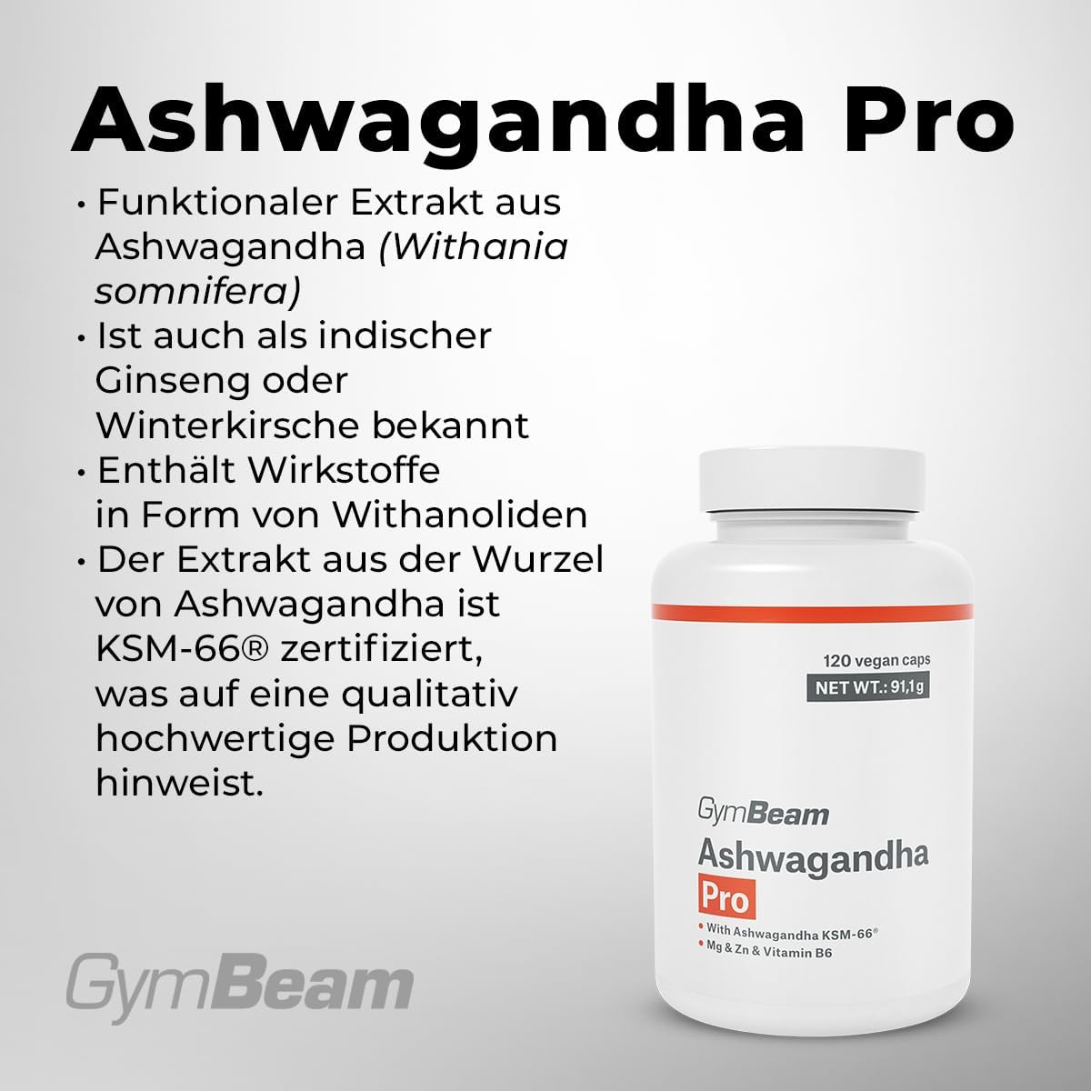 Magnesium 600 mg – Ashwagandha Capsules High Dose PRO - 600 mg Ashwagandha KSM-66 per Day, for Sleep & Mental Health, Complex with Magnesium, Zinc & Vitamin B6, Vegan & No Additives - GymBeam, 120 Caps – Bild 2
