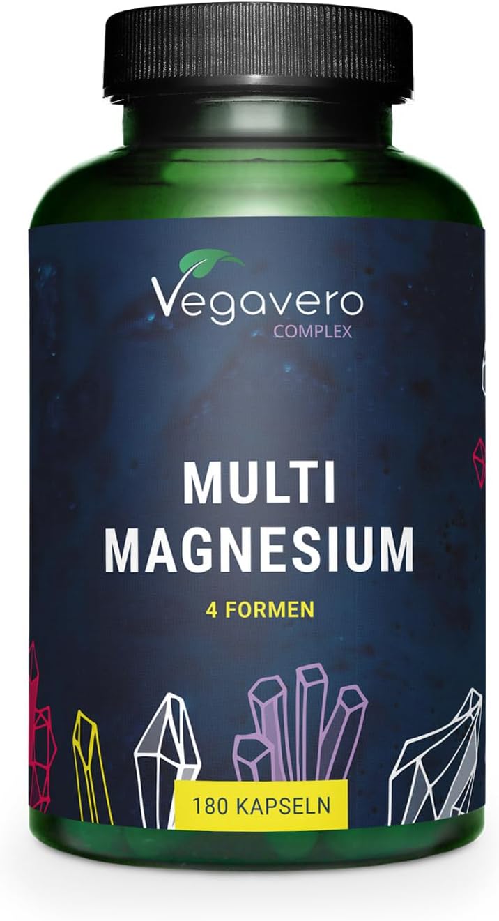 Magnesium 250 mg – Magnesium Complex Vegavero | With 4 Bioactive Forms: Bisglycinate, Taurate, Malate & Citrate | 375 mg & Elementary | Vegan & No Additives | 180 Capsules