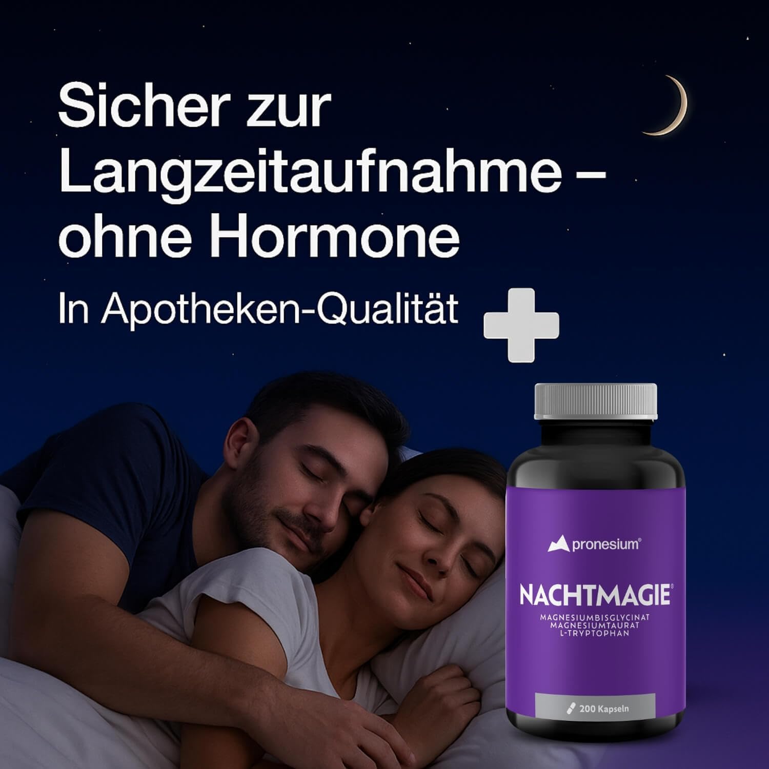 Schlaf-Magnesium mit Melatonin – Natürlich einschlafen & durchschlafen – NACHTMAGIE capsules for your evening routine - with magnesium glycinate, magnesium taurate and L-tryptophan - hormone-free: safe for long-term use (200 capsules) – Bild 4