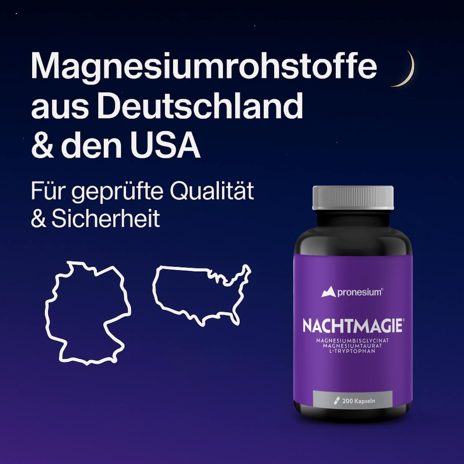 Schlaf-Magnesium mit Melatonin – Natürlich einschlafen & durchschlafen – NACHTMAGIE capsules for your evening routine - with magnesium glycinate, magnesium taurate and L-tryptophan - hormone-free: safe for long-term use (200 capsules) – Bild 8