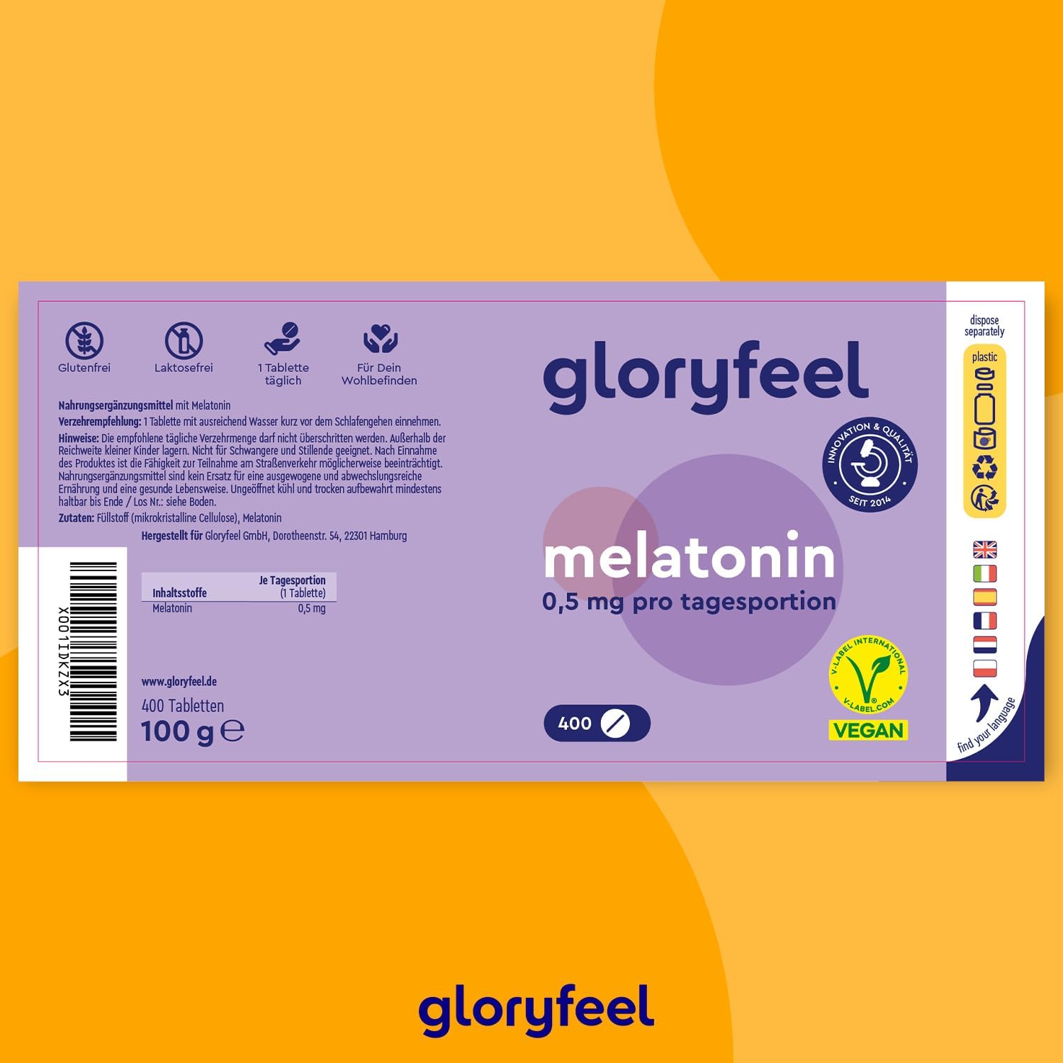 Schlaf-Magnesium mit Melatonin – Natürlich einschlafen & durchschlafen – Melatonin High Dose - 400 Tablets (13 Months) - 0.5 mg Bioactive Melatonin per Daily Dose - 100% Vegan, Laboratory Tested and Made in Germany without Unwanted Additives – Bild 2