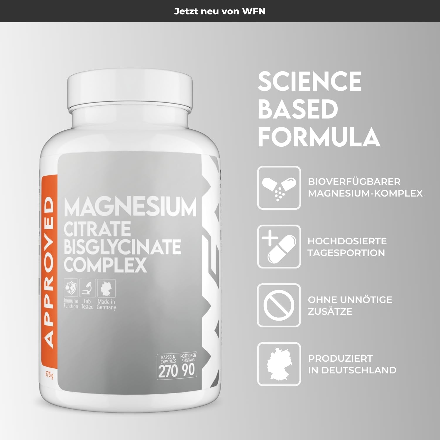 Magnesium 400 mg – WFN Approved Magnesium Complex - 270 Vegan Capsules - With Magnesium Bisglycinate & Magnesium Citrate - 400 mg Elementary Magnesium High Dose - Produced & Laboratory Tested in Germany – Bild 2