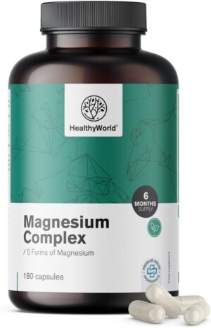 Magnesium Komplex mit B6 & Zink โ Magnesium Complex - 180 Plant Capsules - 5 Shapes: Magnesium Oxide, Citrate, Bisglycinate, Malate and Ascorbate - Support for Muscle, Bones and Nervous System - 6 Month Supply