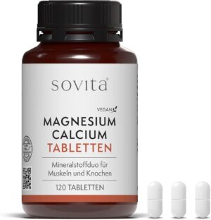 Magnesium 400 mg – Sovita Magnesium Calcium Tablets, Magnesium and Calcium Contribute to Normal Muscle Function and Maintain Normal Bones, Vegan Dietary Supplement, 300 Tablets