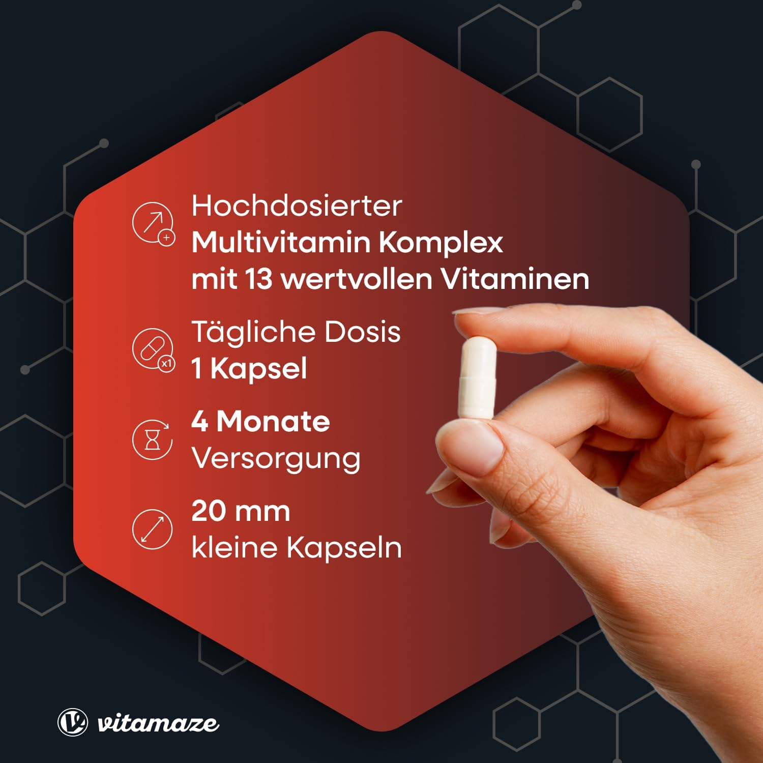 Magnesium Komplex mit B6 & Zink – Multivitamin Capsules High Dose, 13 Vitamins A, B, C, D, E, K, 120 Vegetarian Capsules for 4 Months, No Iodine, Natural Dietary Supplement without Additives, Made in Germany – Bild 2