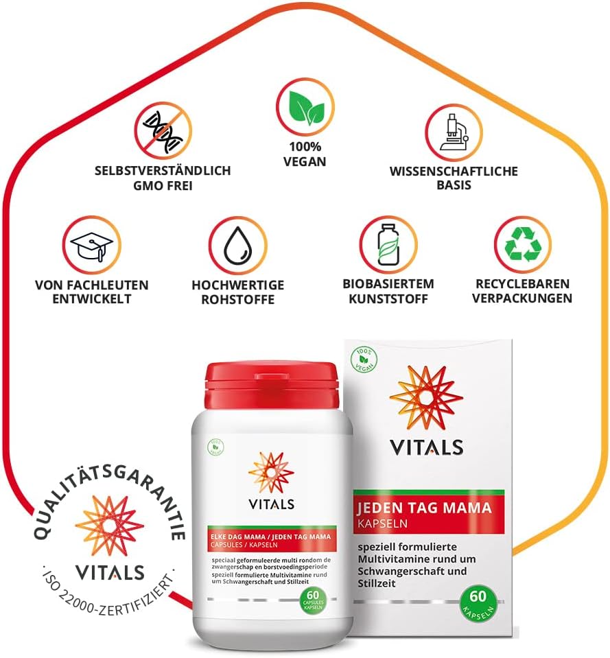 Magnesium Komplex mit B6 & Zink – Vitals Jeden Tag Mama Capsules - Multivitamins for Pregnancy & Breastfeeding, 60 Capsules, Vegan. With Natural Auxiliary Ingredients – Bild 5