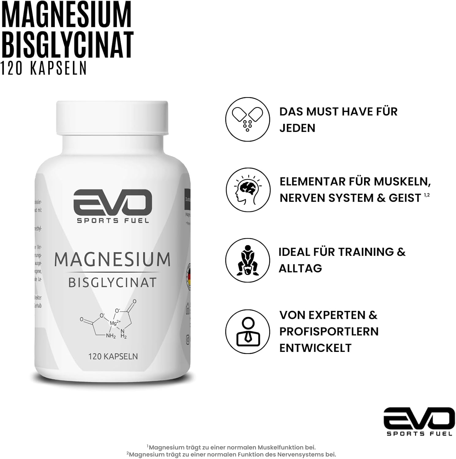Magnesium 400 mg – Magnesium Bisglycinate - 120 Capsules - High Dose & Bioavailable - 300 mg Magnesium per Daily Serving - 100% Vegan - Tested Quality - Made in Germany – Bild 2