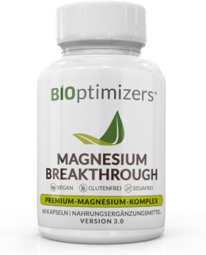 Schlaf-Magnesium mit Melatonin โ Natรผrlich einschlafen & durchschlafen โ BiOptimizers Magnesium Breakthrough 3.0 | Magnesium Types: Chelate, Citrate, Bisglycinate, Malate, Aspartate, Taurate | 60 Capsules