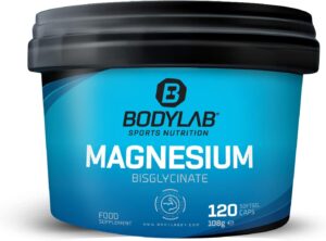 Magnesium 600 mg – Bodylab24 Magnesium Bisglycinate 120 Capsules, High Dose Magnesium with 300 mg per Daily Dose, Magnesium Bisglycinate Complex with High Bioavailability, Ideal for Athletes
