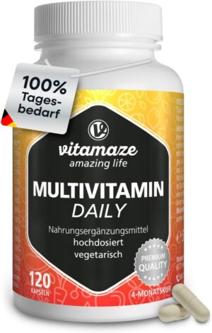 Magnesium Komplex mit B6 & Zink โ Multivitamin Capsules High Dose, 13 Vitamins A, B, C, D, E, K, 120 Vegetarian Capsules for 4 Months, No Iodine, Natural Dietary Supplement without Additives, Made in Germany