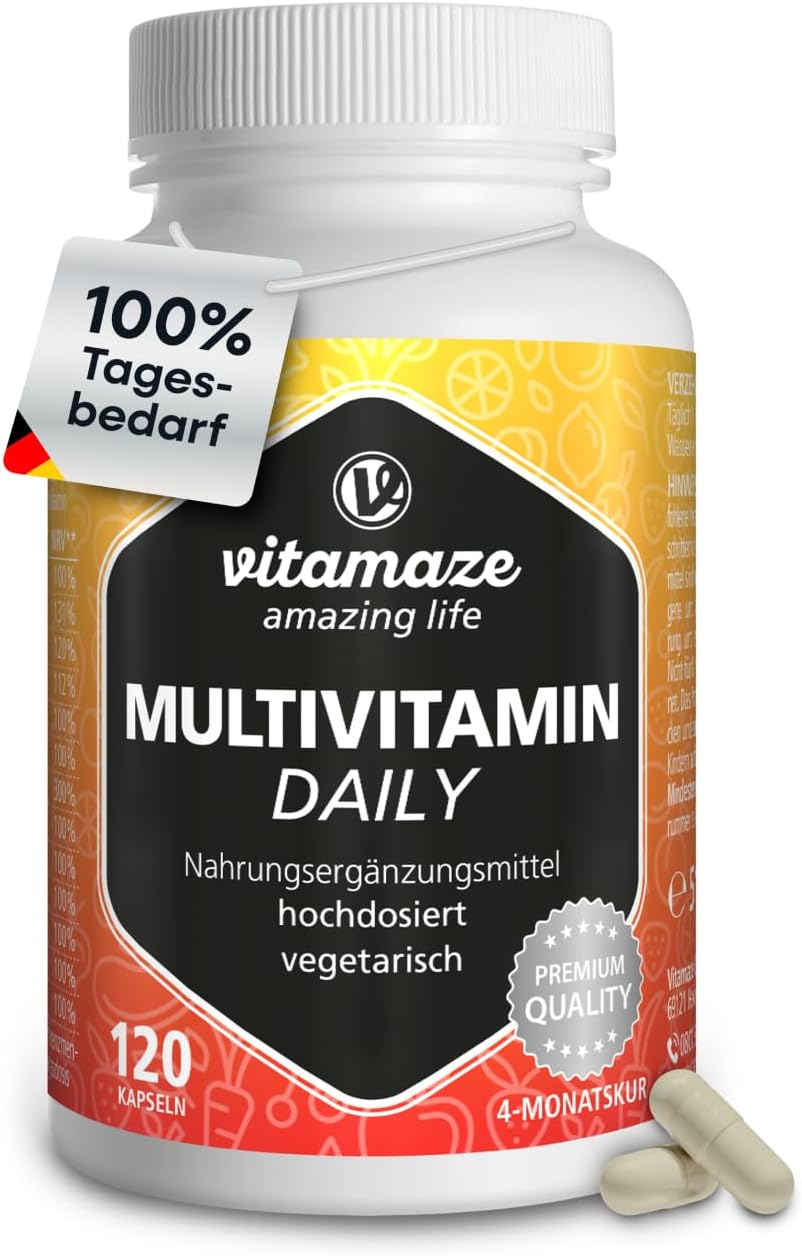 Magnesium Komplex mit B6 & Zink – Multivitamin Capsules High Dose, 13 Vitamins A, B, C, D, E, K, 120 Vegetarian Capsules for 4 Months, No Iodine, Natural Dietary Supplement without Additives, Made in Germany